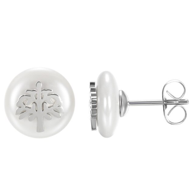 Ladies Simulated Pearl Heart Cross Life Tree Infinity Stud Stainless Steel Earrings