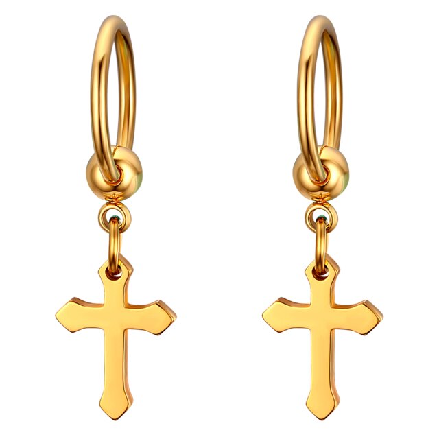 Gold Black Silver Colorful Hoop Cross Stainless Steel No Fade Earrings