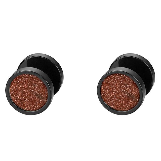 Fashion Stainless Steel No Fade Dumbbell Screw Back Turquoise Black Brown Earrings