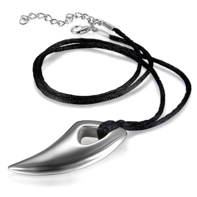 Mens No Fade Stainless Steel Wolf Tooth Leather Cord Pendant Chain Necklace
