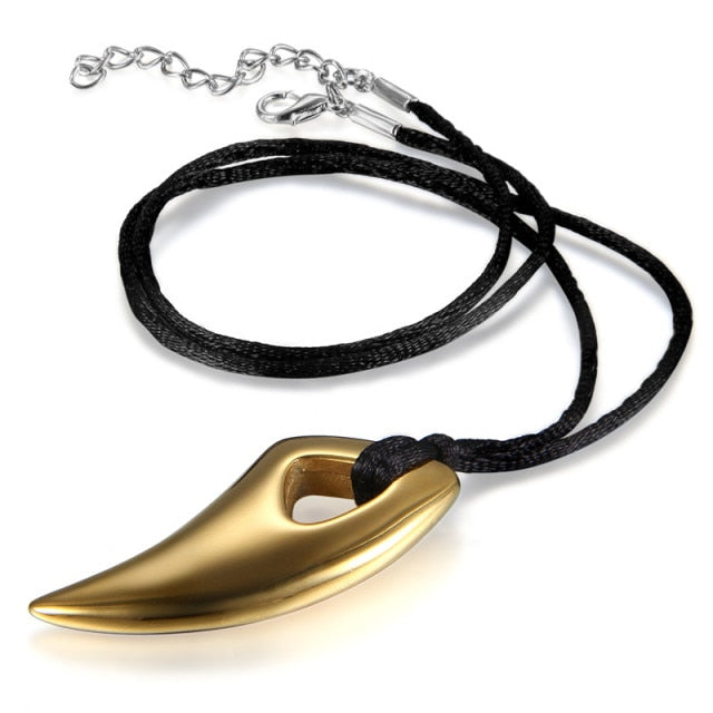 Mens No Fade Stainless Steel Wolf Tooth Leather Cord Pendant Chain Necklace