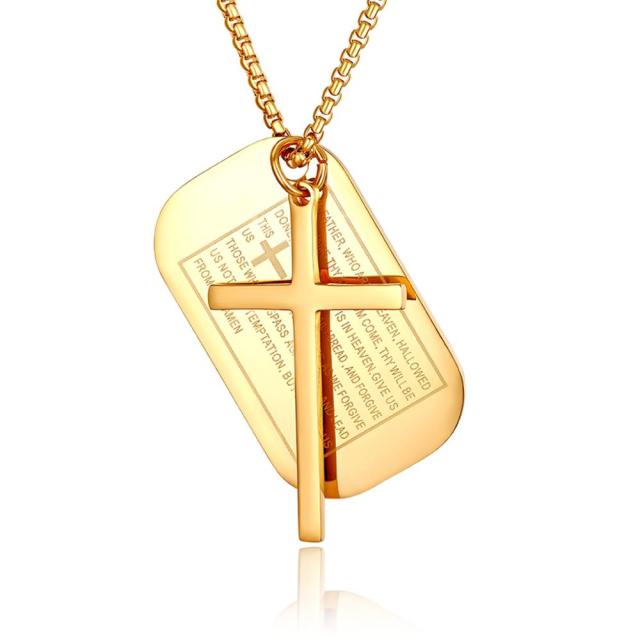 Mens High Quality Gold Silver Black Over Stainless Steel Lords Prayer Cross Pendant