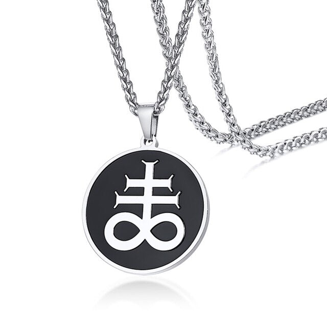 Vintage No Fade Stainless Steel Lucifer Satan Cross Mens Pendant Chain Necklace