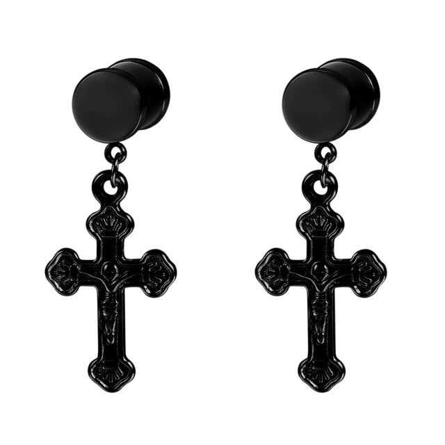 No Fade Stainless Steel Jesus Cross Crucifix Screw Back Earrings