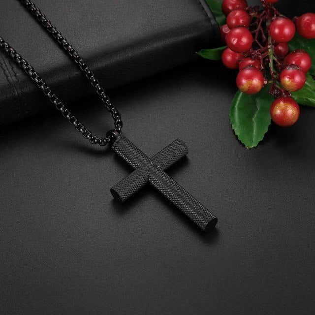 Men's No Fade Stainless Steel Cylinder Cross Pendant Chain Necklace