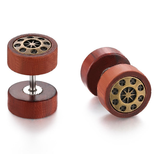 Designer Wooden Tree Of Life Lion Weed Leaf Screw Back Earrings