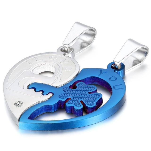 Couples Lock and Key To My Heart No Fade Stainless Steel Bling Pendant Necklace
