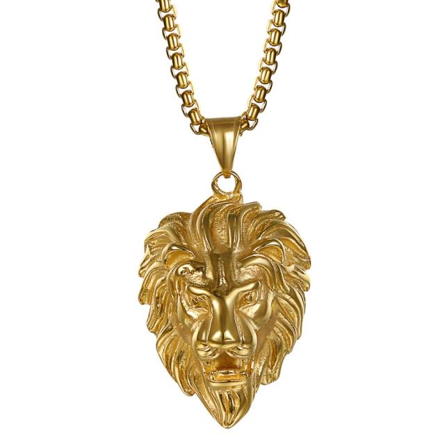 Stainless Steel Lion Of Judah Black Gold Pendant Chain Necklace