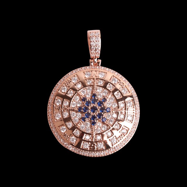 24k Gold 925 Silver Compass Blinged Out Superfly Hip Hop Pendant