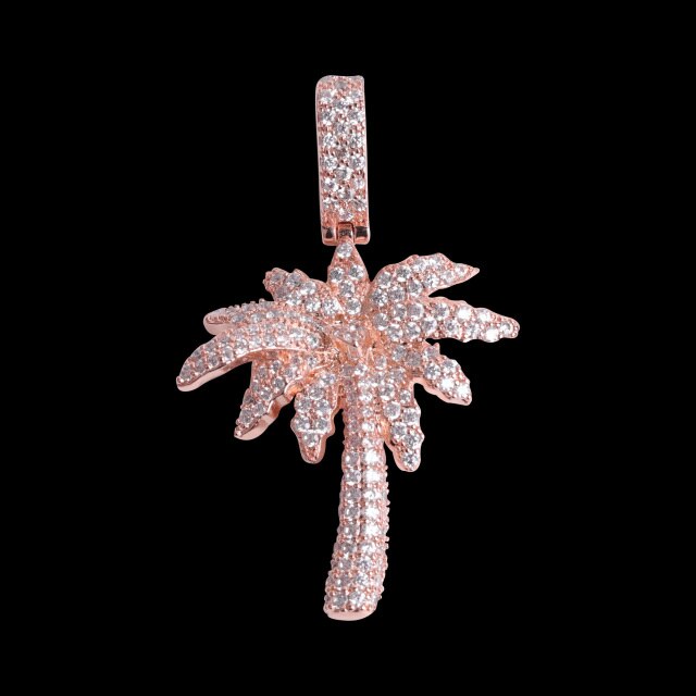 24k 925 Silver Rose Gold Blinged Out Palm Tree Hip Hop Pendant Chain Necklace