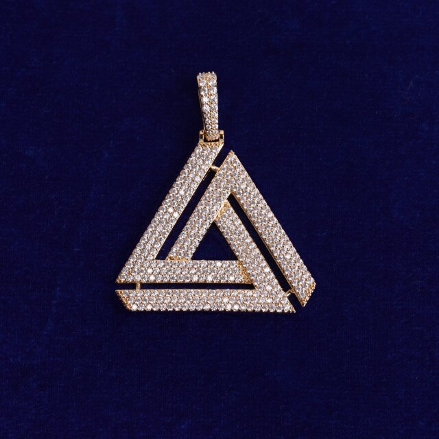 Flooded Ice Penrose Triangle Pyramid Hip Hop Pendant Chain Necklace