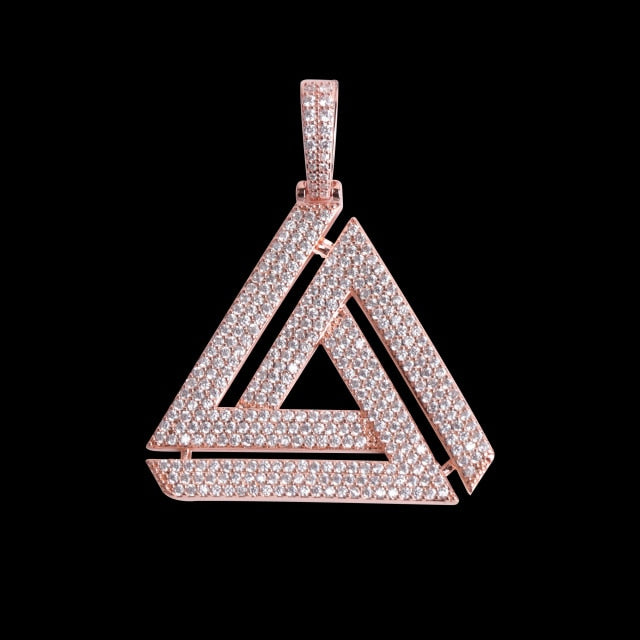 Flooded Ice Penrose Triangle Pyramid Hip Hop Pendant Chain Necklace