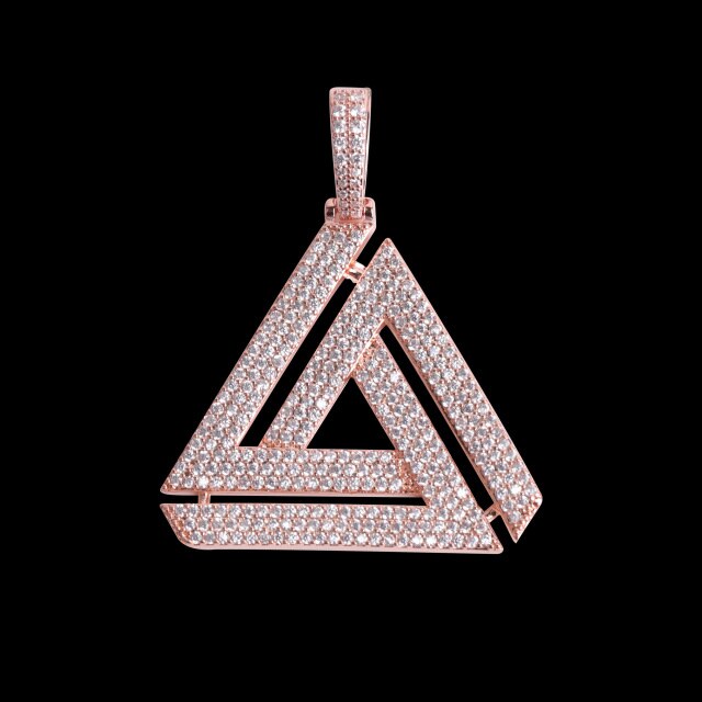 Flooded Ice Penrose Triangle Pyramid Hip Hop Pendant Chain Necklace