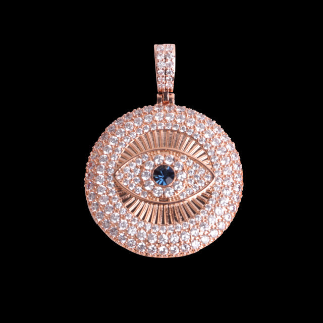 All Seeing Eye Flooded Ice 24k 925 Silver Rose Gold 5A Hip Hop Iced Pendant