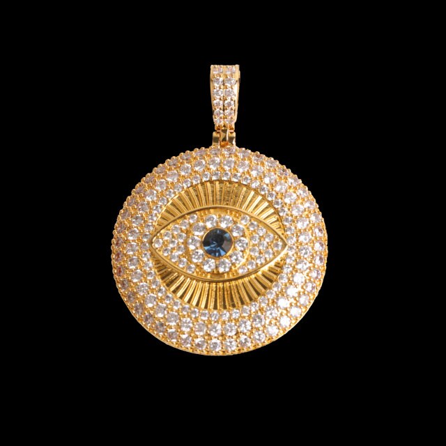 All Seeing Eye Flooded Ice 24k 925 Silver Rose Gold 5A Hip Hop Iced Pendant