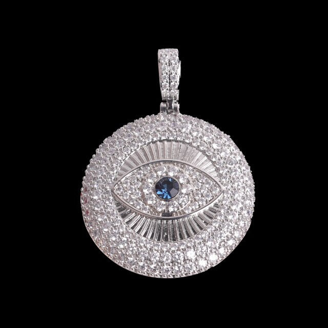 All Seeing Eye Flooded Ice 24k 925 Silver Rose Gold 5A Hip Hop Iced Pendant