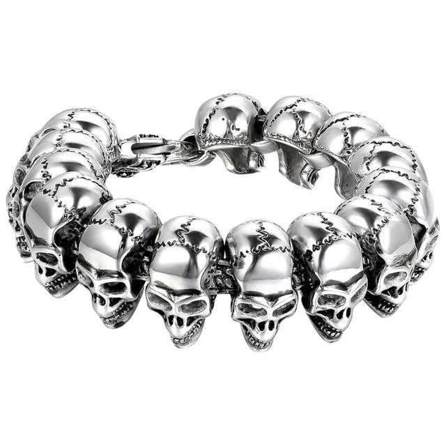 Mens Street Wear Biker Skull Hip Hop No Fade Stainless Steel Motorbycle Bracelets