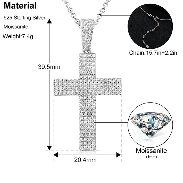 Mens Genuine Diamond Flooded Ice Cross Hip Hop Pendant Chain Necklace
