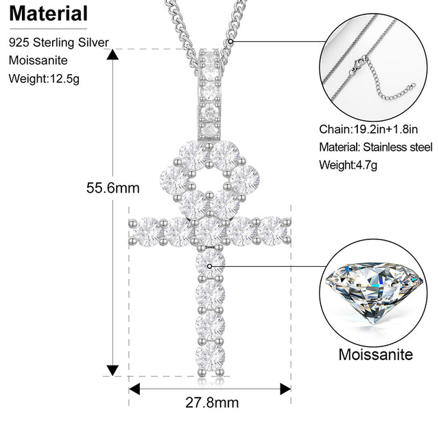 Mens Genuine Diamond Flooded Ice Cross Hip Hop Pendant Chain Necklace