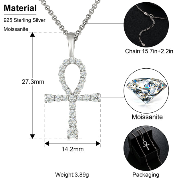 Mens Genuine Diamond Flooded Ice Cross Hip Hop Pendant Chain Necklace