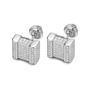 Flooded Ice Genuine Diamond Square Cut Solid Sterling Silver Hip Hop Earrings