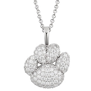 Genuine Diamond Paw Print Solid Sterling Silver Hip Hop Pendant Chain Necklace