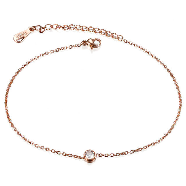 Ladies No Fade Stainless Steel Butterfly Rose Circle Stone Anklet Ankle Bracelet