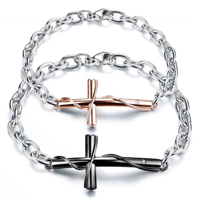 Faith Love No Tarnish 316L Stainless Steel Cross Couples Lovers Bracelet Set Combo