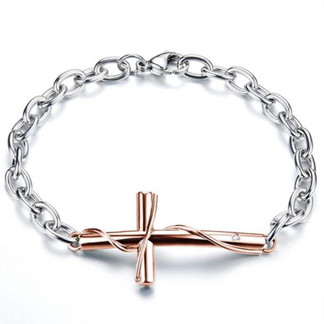 Faith Love No Tarnish 316L Stainless Steel Cross Couples Lovers Bracelet Set Combo