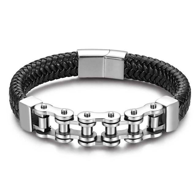 Mens 316L Stainless Steel No Tarnish Bicycle Chain Weave Rope Blue Silver Bracelets