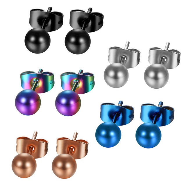 5 Pair 316L Stainless Steel Colorful Ball Street Wear Casual Earrings