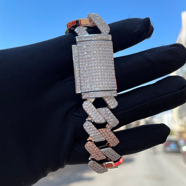 Contrast Cuban | Mens Hip Hop Wide Cut Two Tone Rose Gold Designer Link Bracelet