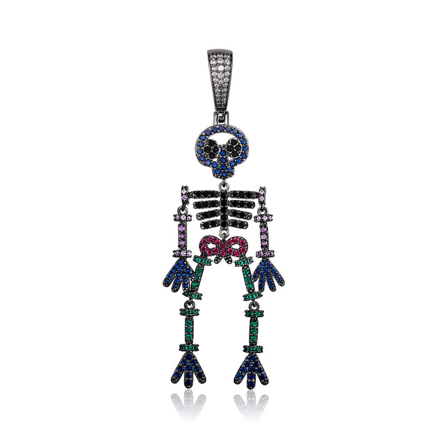 Mexican Azetec Afterlife Hip Hop Skeleton Skull Iced Pendant Chain Necklace