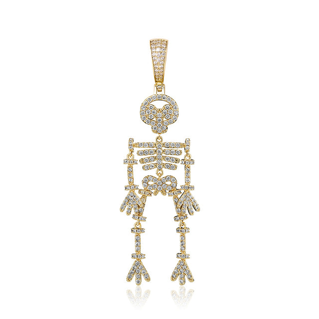 Mexican Azetec Afterlife Hip Hop Skeleton Skull Iced Pendant Chain Necklace