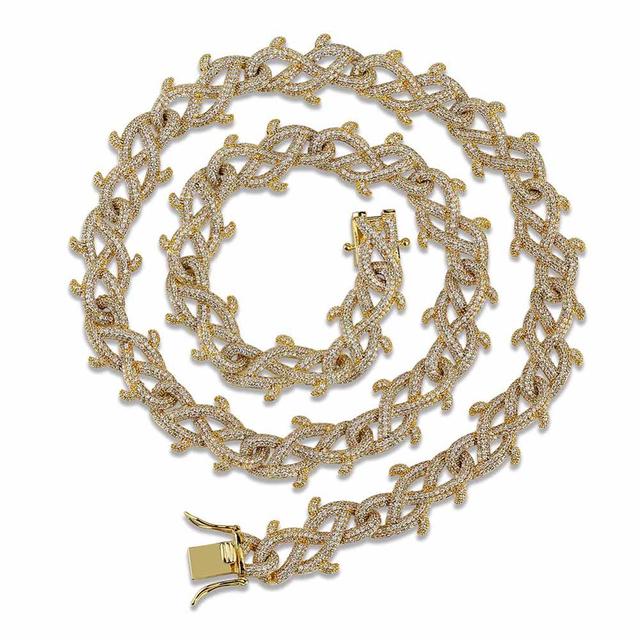 Mens Flooded Ice Crown Of Thorns Cuban Link Hip Hop Chain Necklace