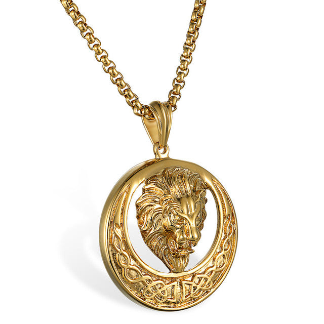 Mens No Fade Stainless Steel Hip Hop Lion Head Pendant Chain Necklace