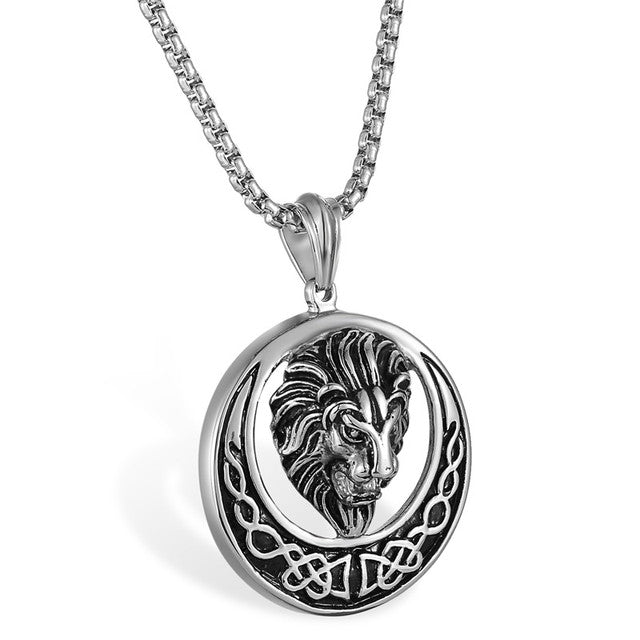 Mens No Fade Stainless Steel Hip Hop Lion Head Pendant Chain Necklace