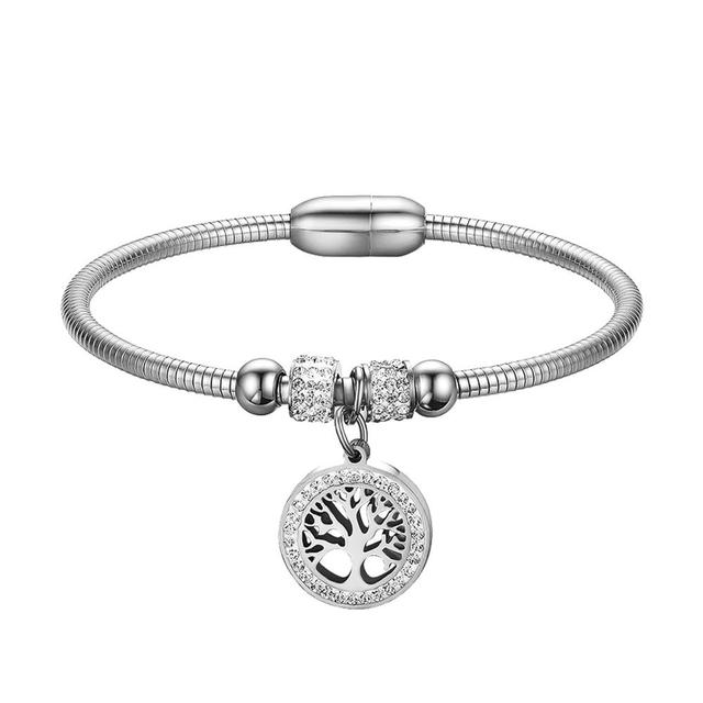 Ladies Tree Of Life Mother Earth No Fade Stainless Steel Gold Silver Rose Bangle Bracelet