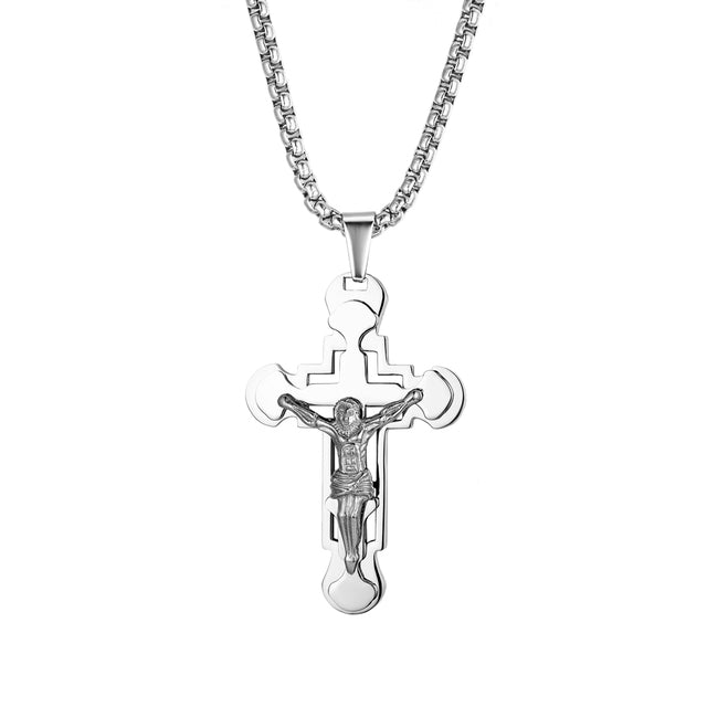 Gold Black Silver Stainless Steel Jesus Cross No Tarnish Pendant Chain Necklace