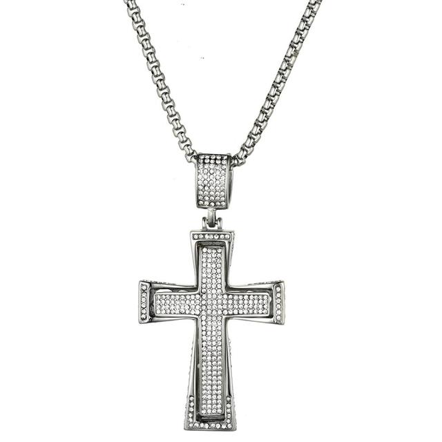 Mens 14k Gold Silver Over No Fade Stainless Steel Hip Hop Cross Bling Pendant