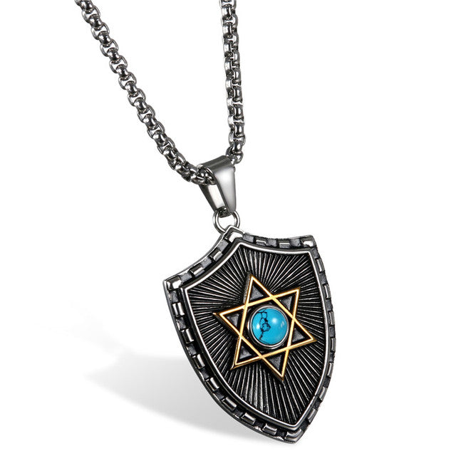 Mystical 6 Pointed Star Hexagram Crystal Shield Stainless Steel Pendant Chain Necklace