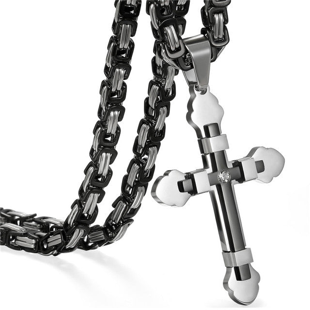 Mens Stainless Steel 14k Gold 3D Layered No Fade Stainless Steel Cross Pendant