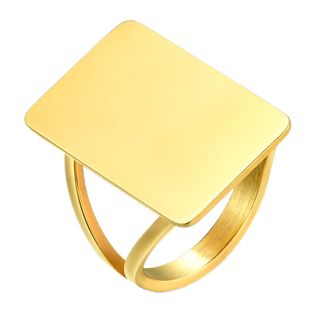Ladies Large Square 14k Gold over Stainless Steel High Fashion Rings