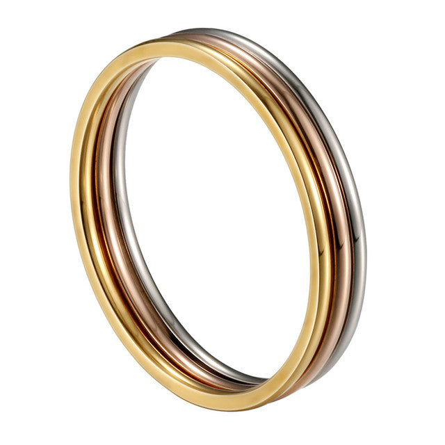 Ladies 1mm Thin Stainless Steel Rose Silver Gold 3 Piece Rings