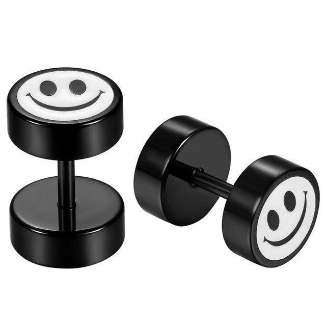 Stainless Steel Leaf Ying Yang Double Sided Screw Back Hip Hop Earrings