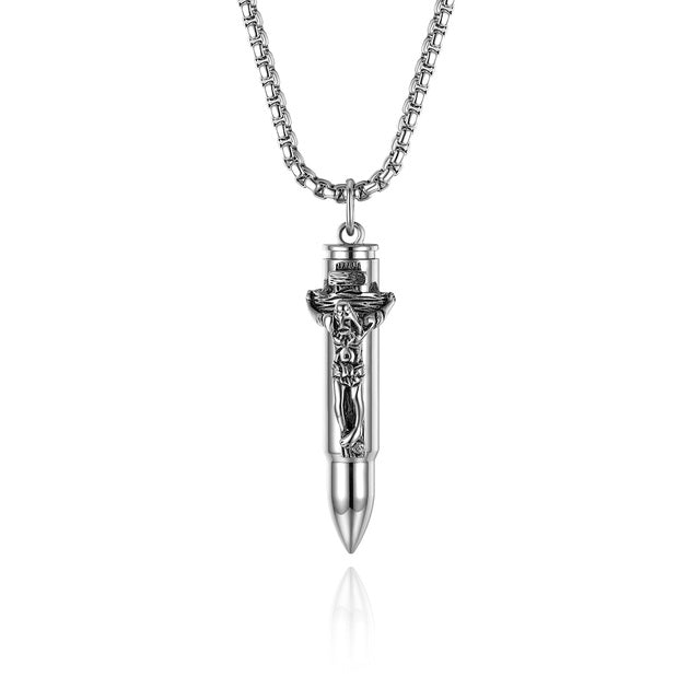 Mens No Fade Open Bullet Stainless Steel Hip Hop Pendant Chain Necklace