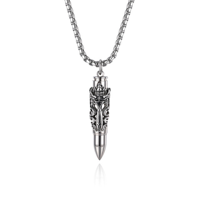 Mens No Fade Open Bullet Stainless Steel Hip Hop Pendant Chain Necklace