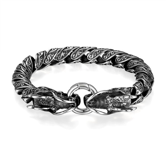 Twisted Dragon Double Head No Fade Stainless Steel Vintage Bracelets