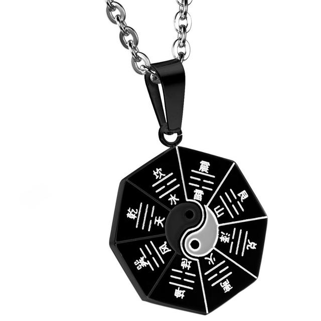 Mens Yin Yang No Fade Stainless Steel Pendant Chain Necklace