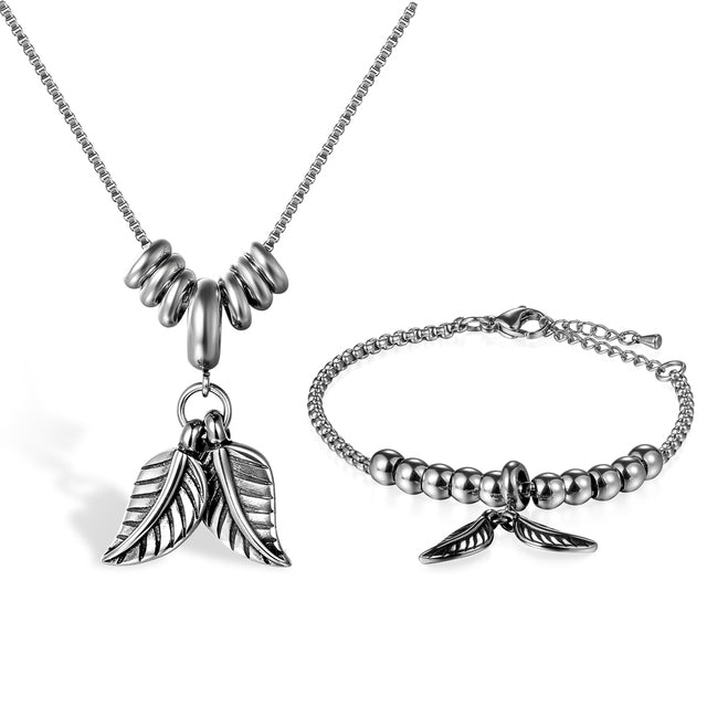 Lion Head Tribal Feathers Stainless Steel Charm Bracelet necklace Chain Sets